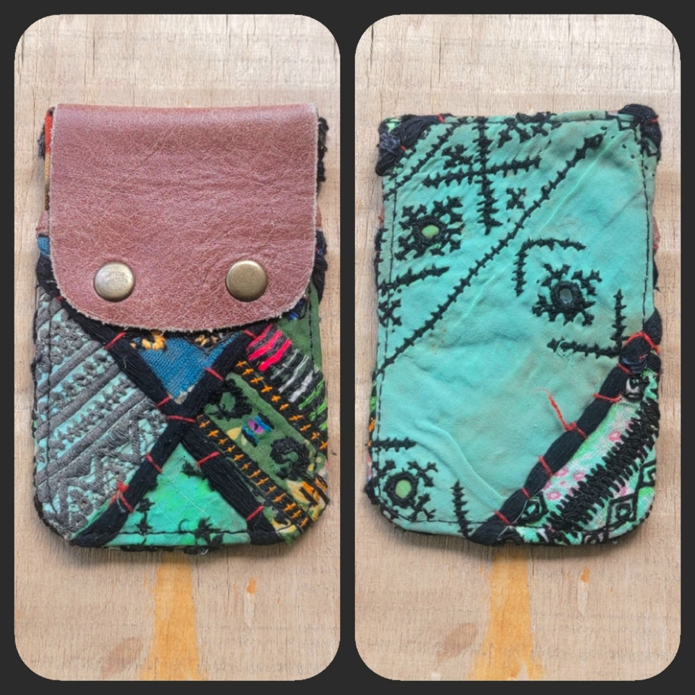 🥂🕺 Free People Boho Embroidered Repurposed vtg banjara hippie Wallet card case